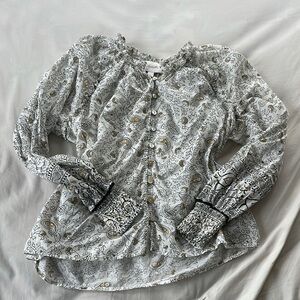 Cleobella White Paisley Button-Front Blouse with Gold Accents